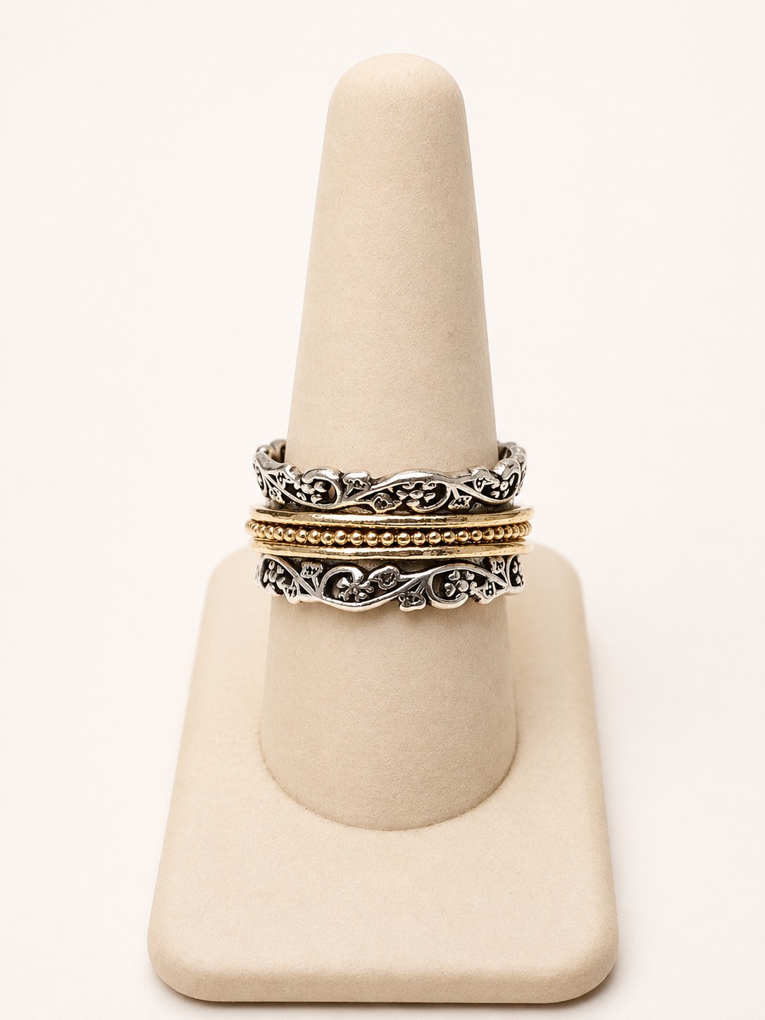 Paz Creations Sterling Silver Lace & Gold Plated Spinner Ring Sz 8 925 ISRAEL PZ