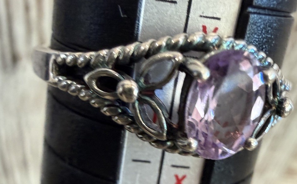 Avon 925 RJ Sterling Silver Amethyst Ring Size 11 Vintage