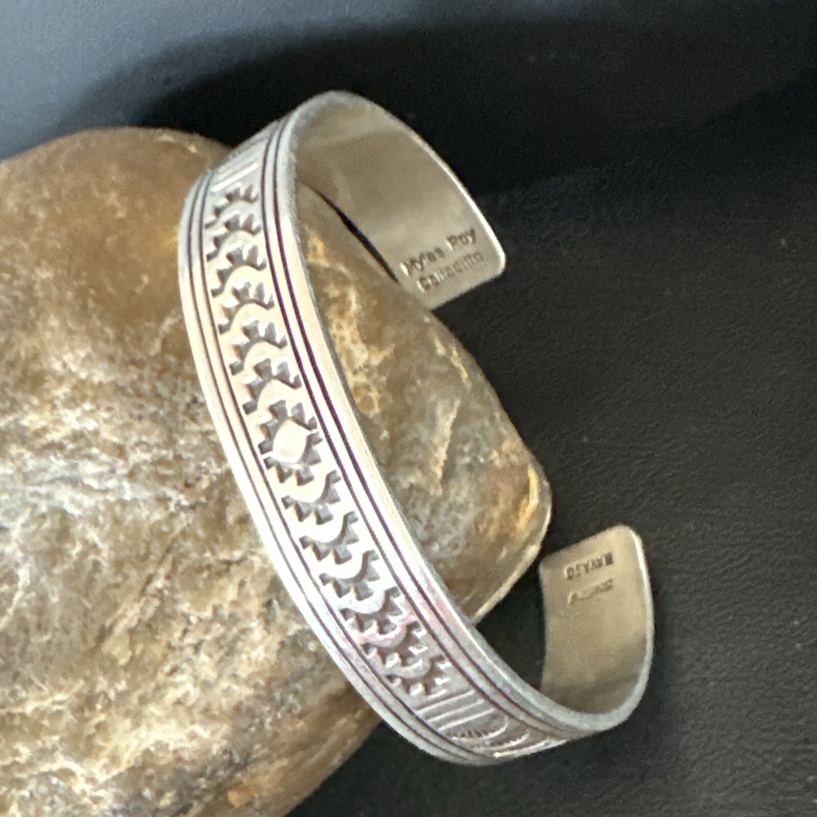 Stamped Cuff Bracelet Native American Navajo Sterling Silver 18119