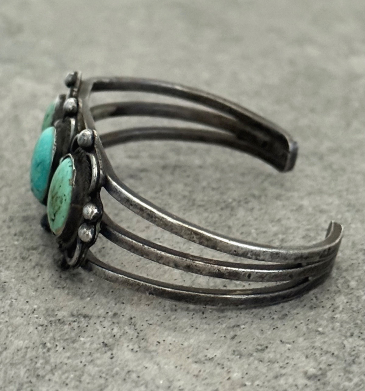 OLD Vintage Native American Navajo THREE Turquoise Silver Bracelet 6.3 in