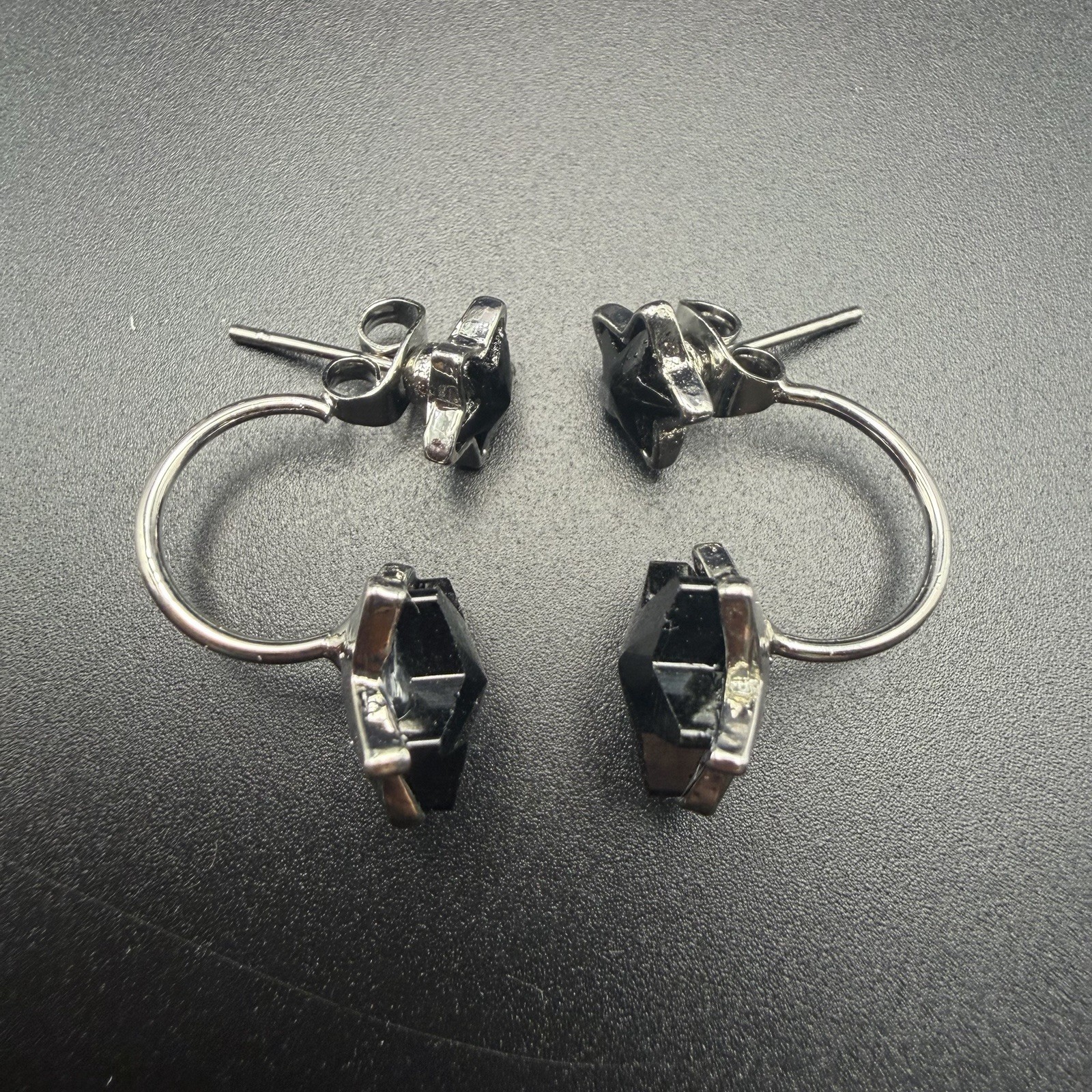 Gothic Black Star Front Back Ear Jacket Earrings, Punk Y2K Emo Celestial Jewelry