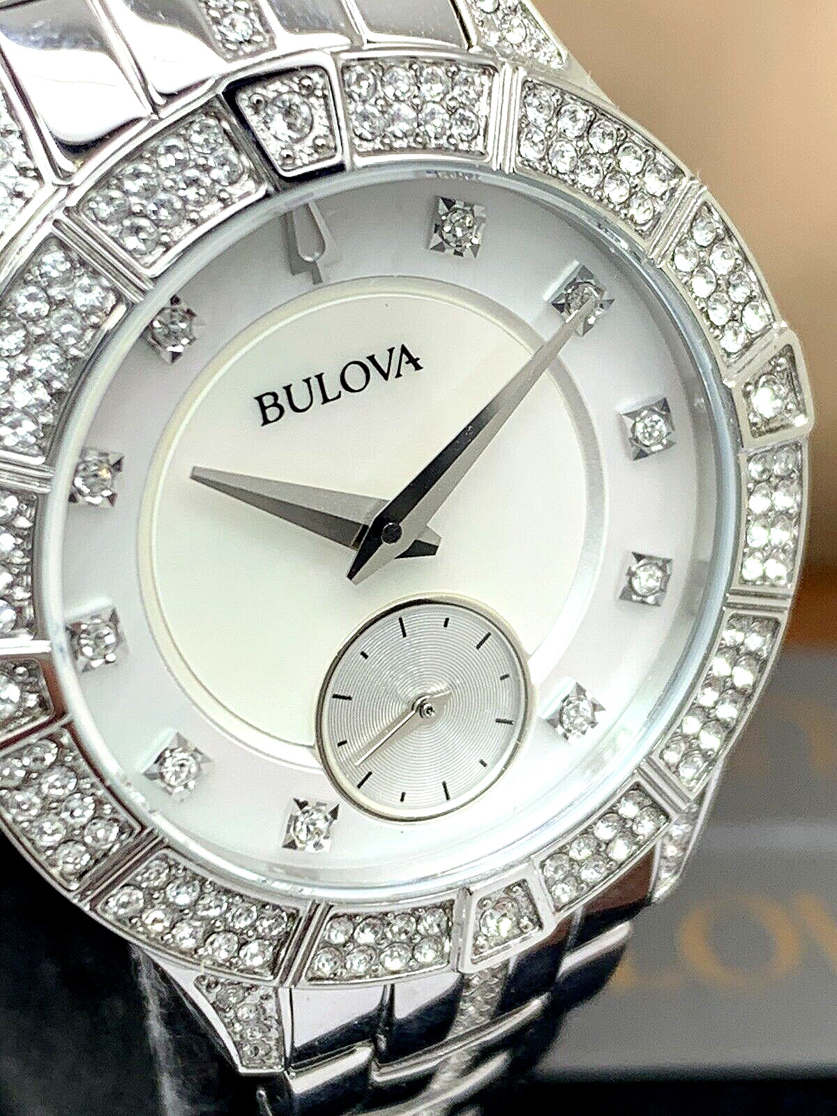 Bulova Women’s Watch 96L291 Quartz White Mother of Pearl Dial Crystal Accent