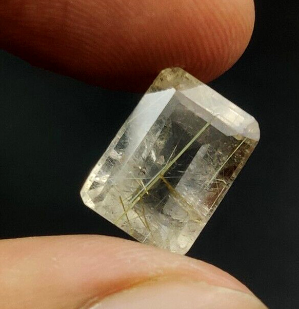 8.7Ct Natural Rutilated Quartz Faceted Cut Emerald 13.7X10mm Loose Gemstone W142