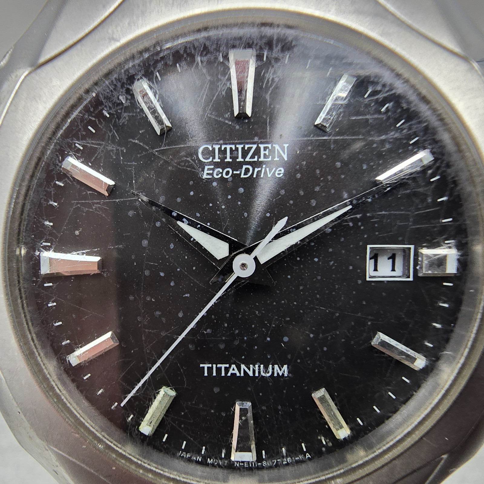 Citizen Eco-Drive Watch Men 38mm Black Dial Titanium Date E111-S049610 Runs EWR