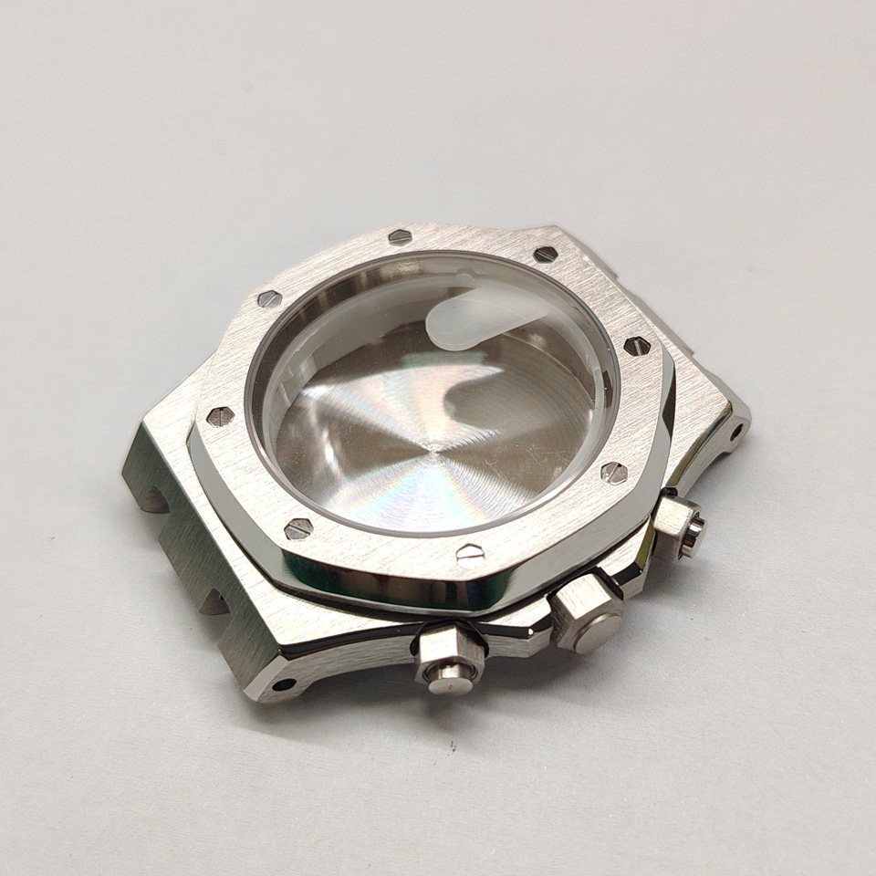 41mm Octagon Stainless Watch Case+Strap for vk63 Movement 31.8mm Dial Parts