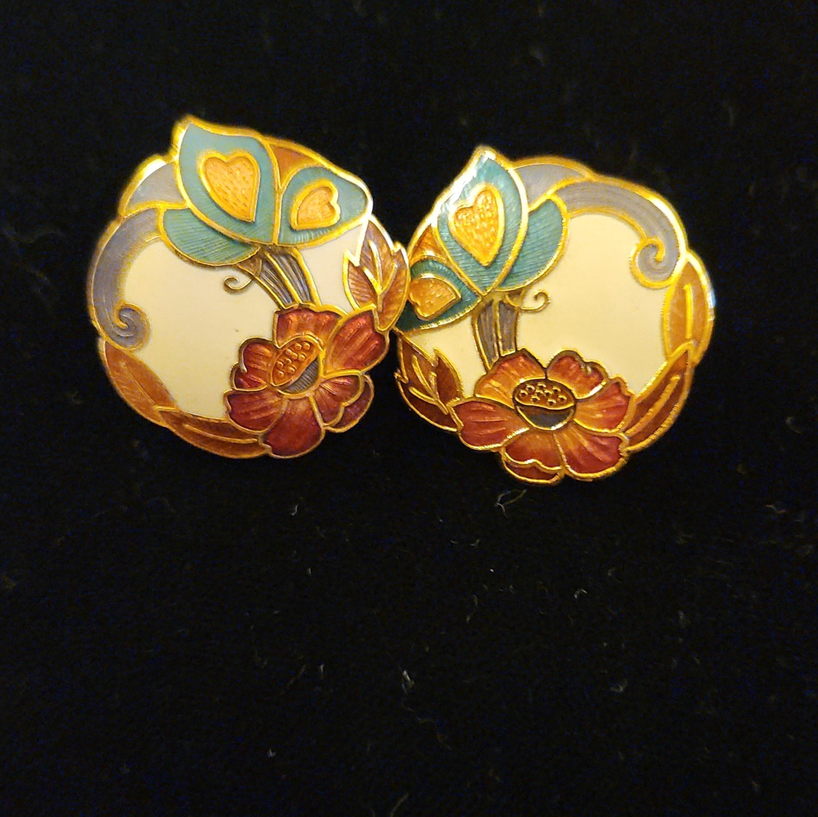 Women’s Mixed Lot 3 Pairs Floral Enamel Cloisonne Gold Tone Earrings, 6pc