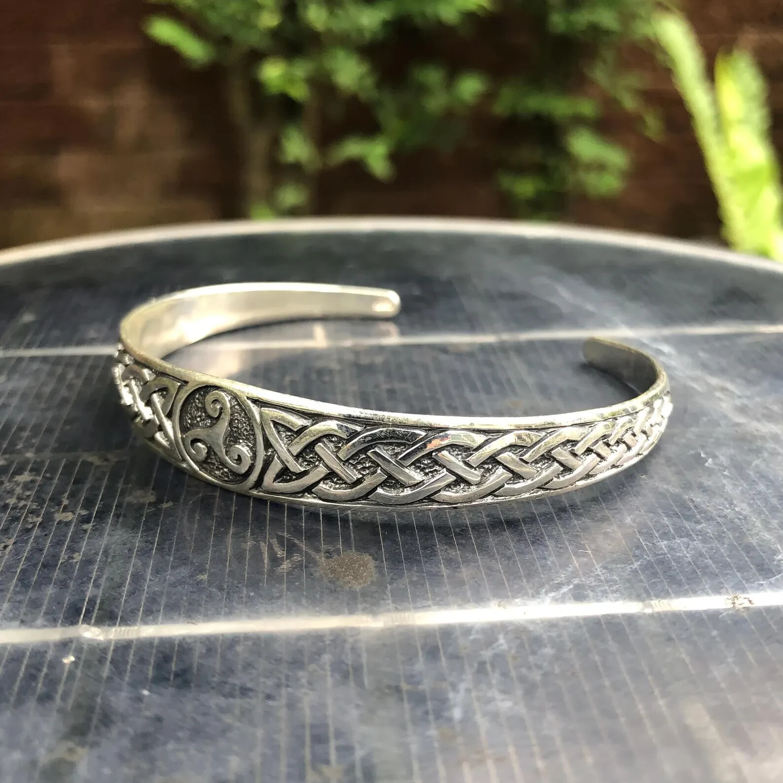 Handcrafted 925 Sterling Silver Triskelion Celtic Knot Viking Cuff Bracelet
