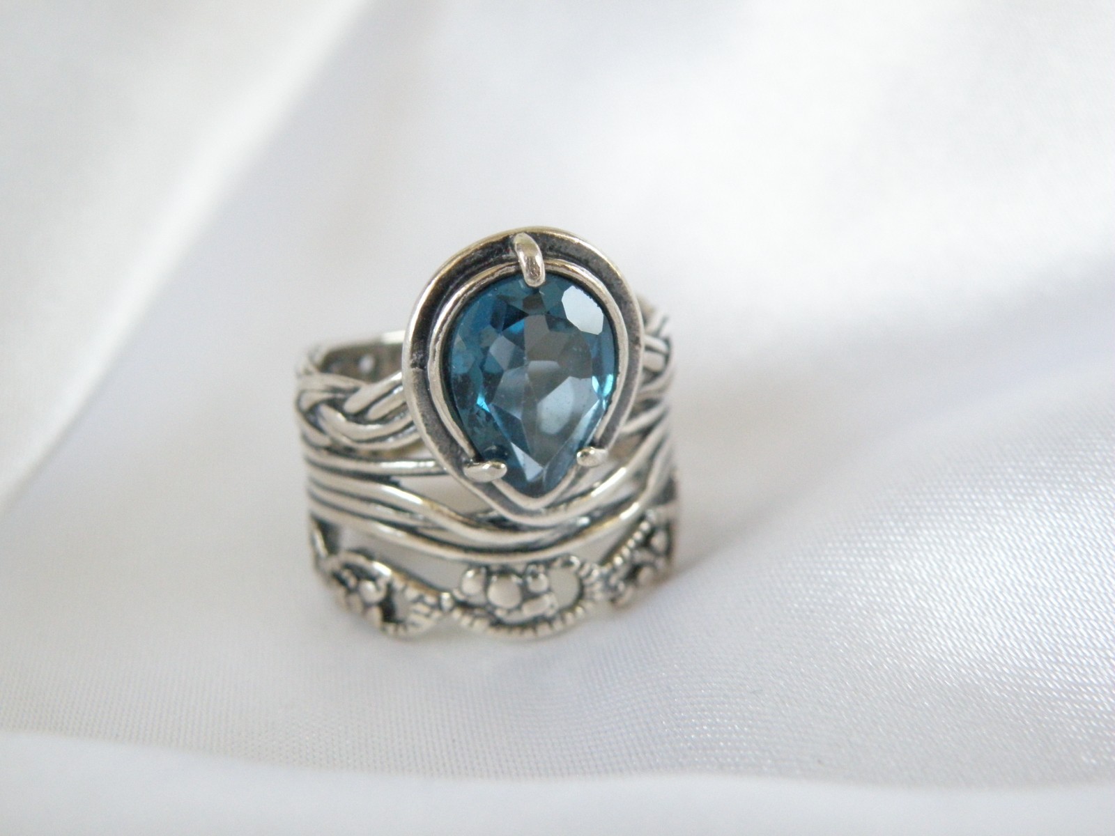 OrPaz 925 Sterling Silver London Blue Topaz Organic Ring Size 6