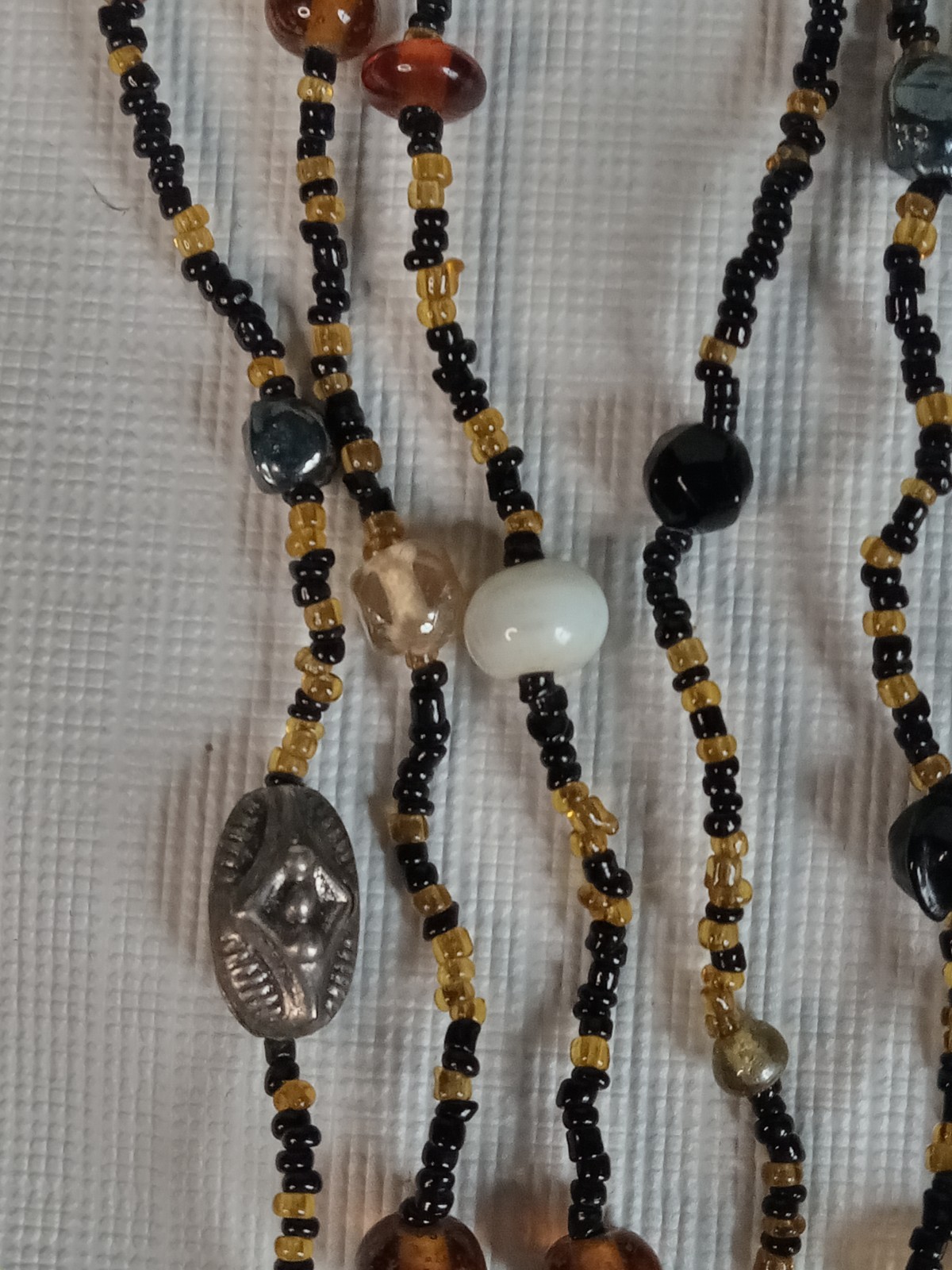 Black and Brown Multicolor Seed Beaded Triple Strand Layered Bohemian Necklace