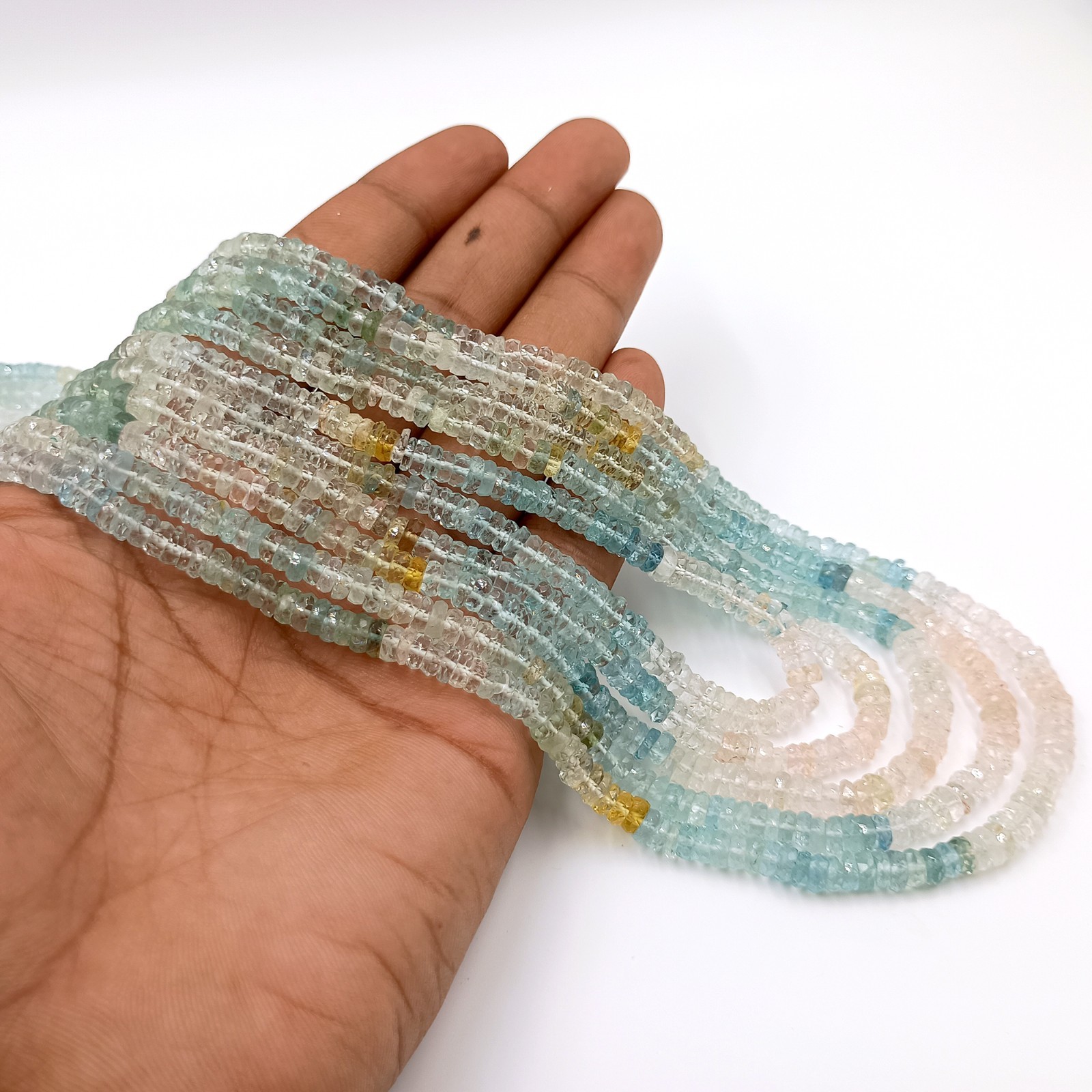 Aquamarine Saded Faceted Gemstone 20 Inch Beads Single Strand Necklace gifts,