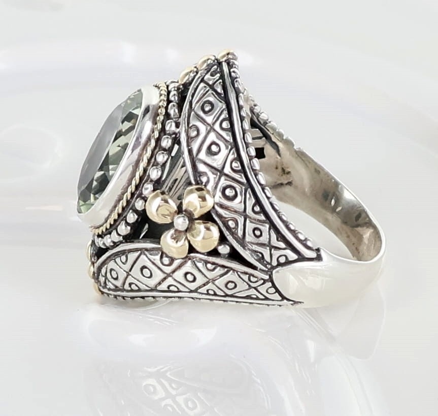 MIDAS STERLING SILVER & 14K YELLOW GOLD PERIDOT RING