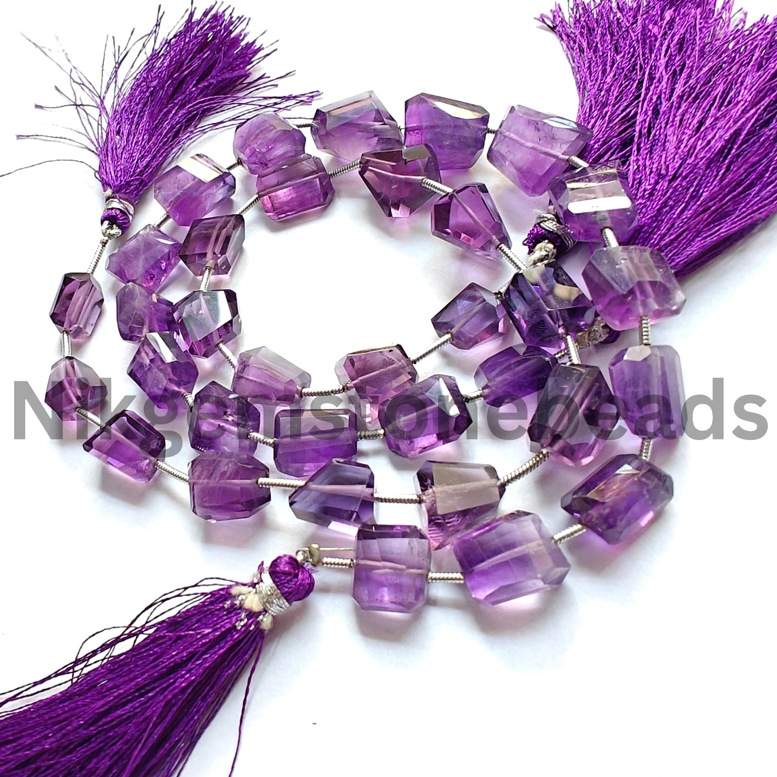 Natural Purple Amethyst Stone, Briolette Faceted Tumble Cut Beads, 8.75-11.00 MM