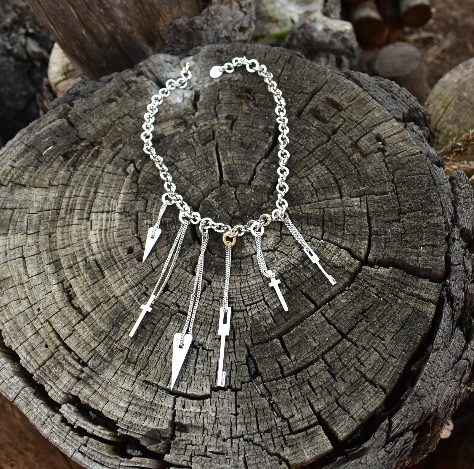 PIANEGONDA LOVESICK CHARM NNECKLACE ITALIAN SILVER STATEMENT PIECE HEART KEY