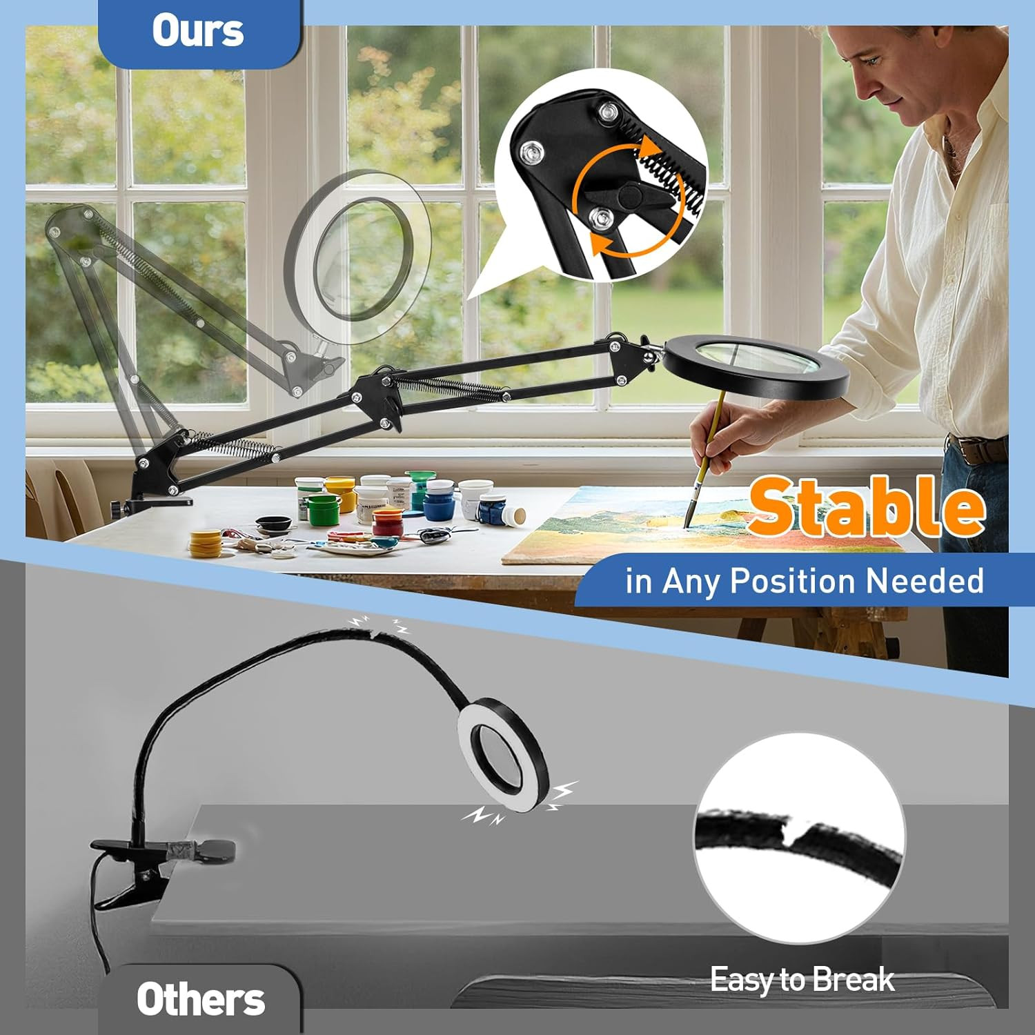HITTI 10X Magnifying Glass with Light, 1,800 Lumens Stepless Dimmable, 3 Color M