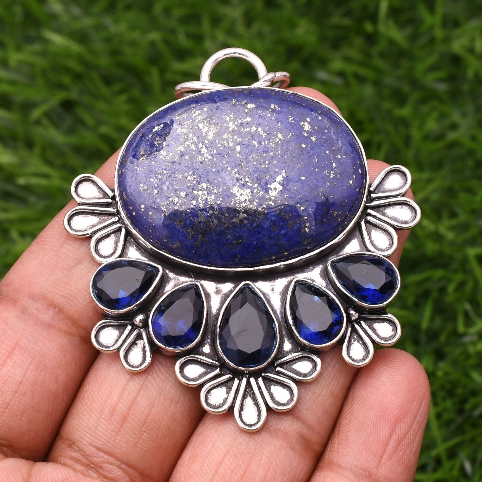 Lapis Lazuli 925 Sterling Silver Gemstone Handmade Jewelry Pendant 2.15″