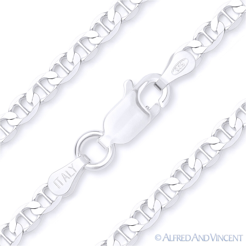 Solid 925 Italy Sterling Silver 3.5mm Marina Mariner Link Italian Chain Necklace