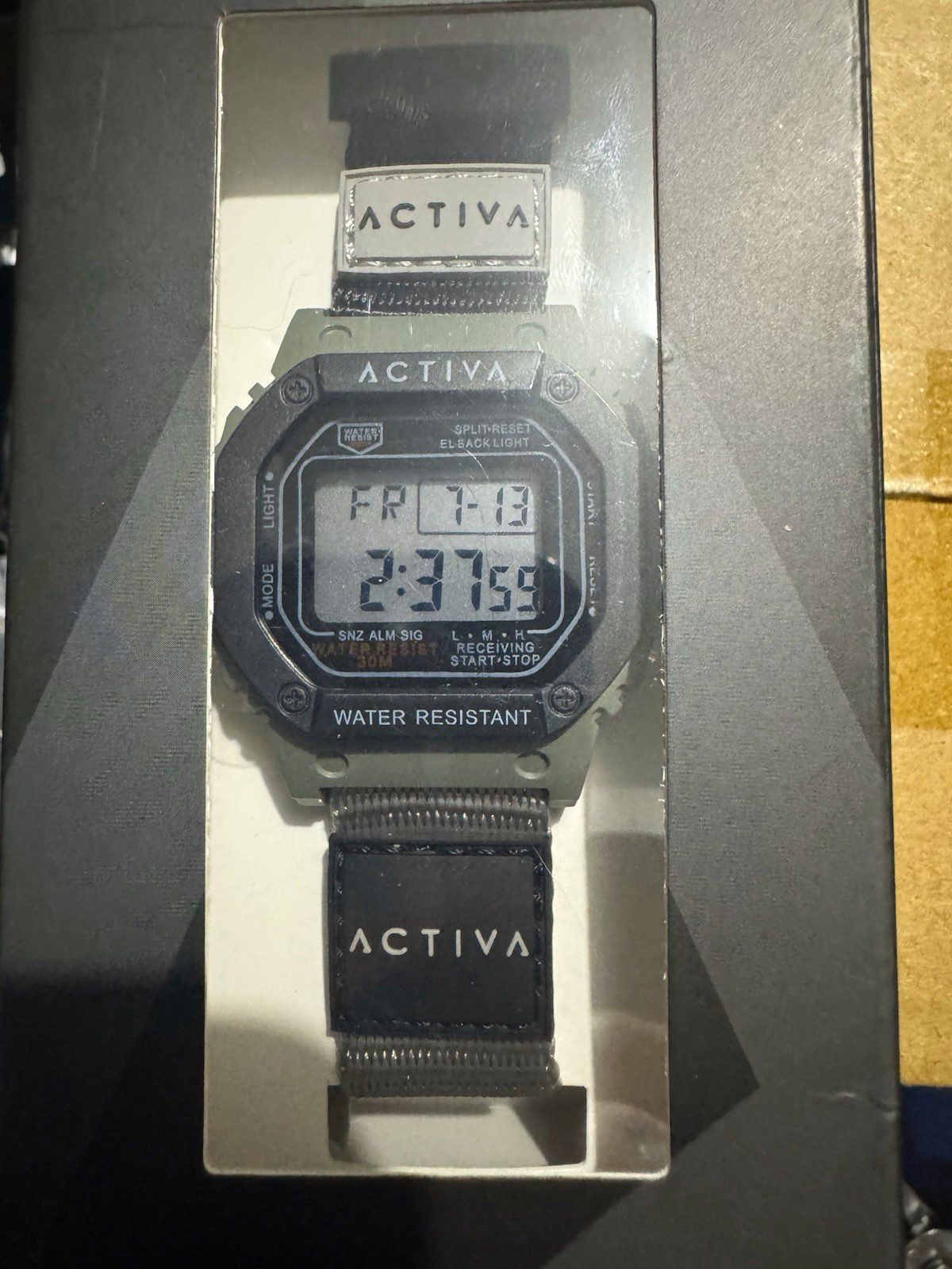 Activa Digital Quartz Shock-Resistant 30m Black Resin Case Nylon Strap