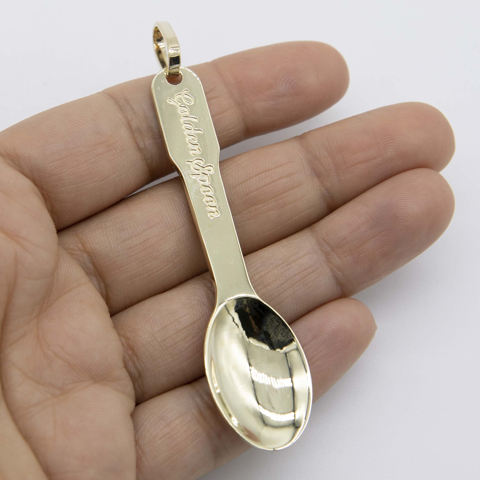 3 1/2″ Shiny Golden Spoon Pendant Solid Real 10K Yellow Gold