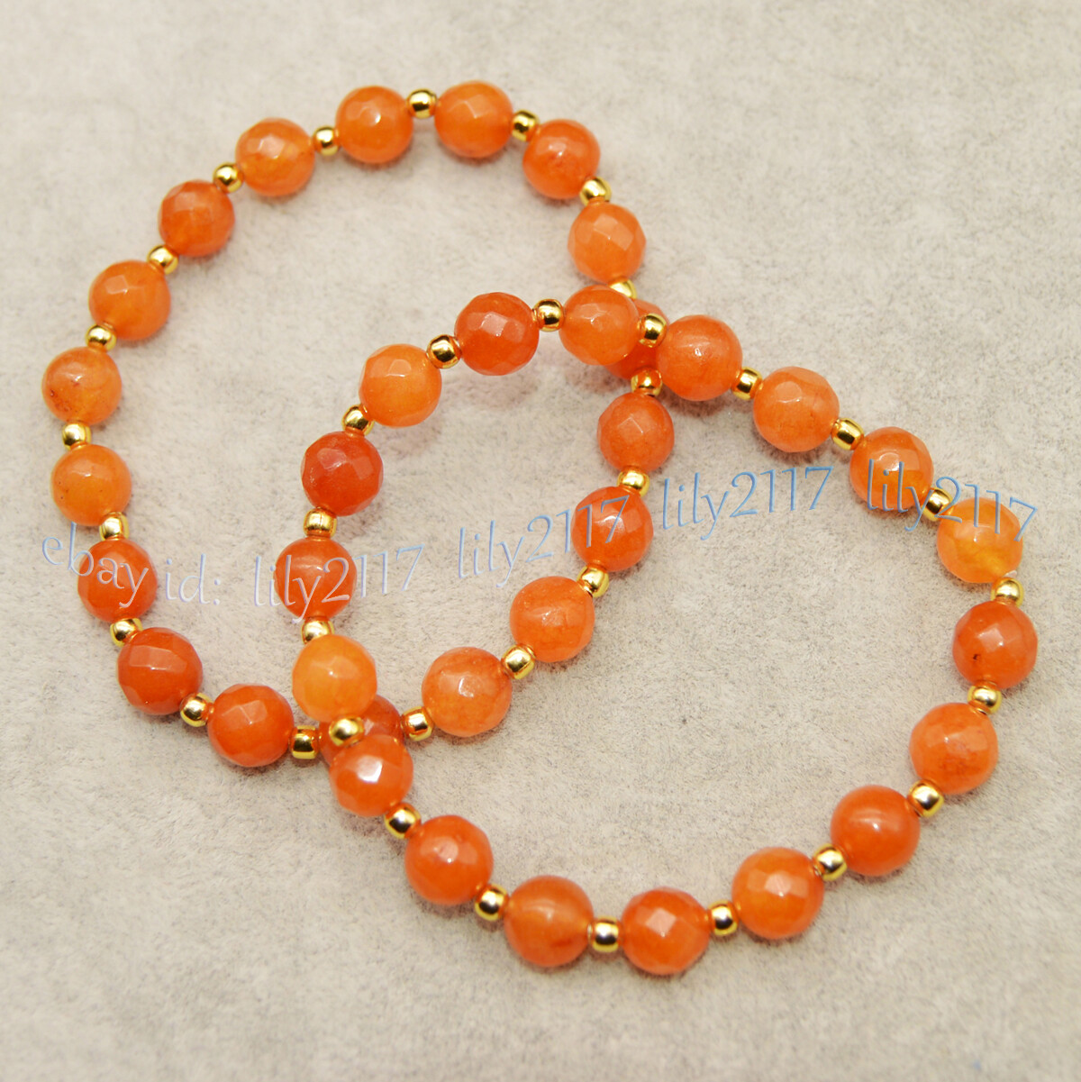 Natural Orange Topaz 8mm Faceted Round Gemstone Beads Elastic Bracelet 7.5 inch