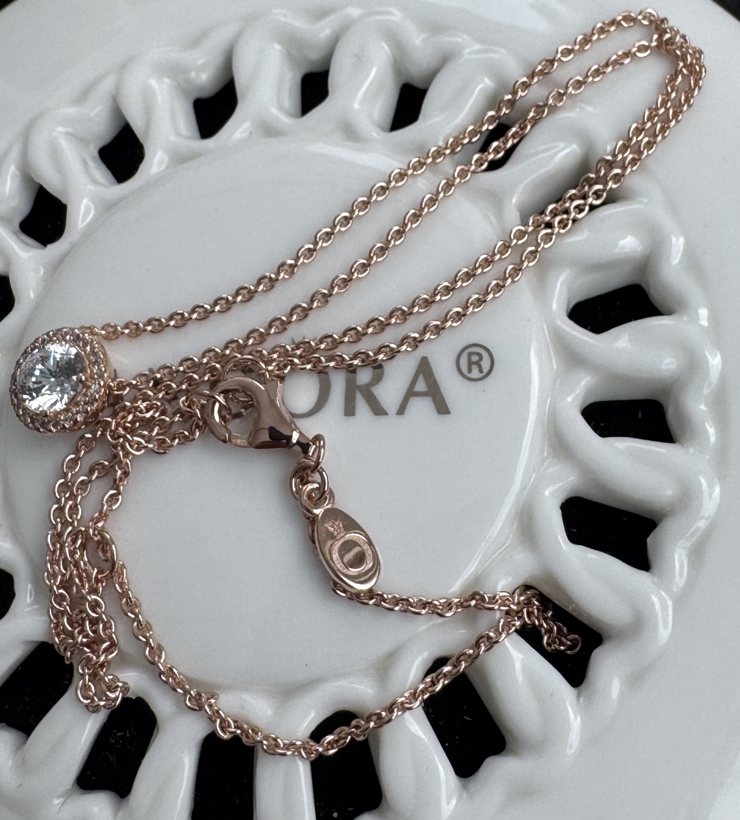 Authentic Pandora ROSE Round Sparkle Halo Necklace #386240CZ- 45 cm / 17.7 in