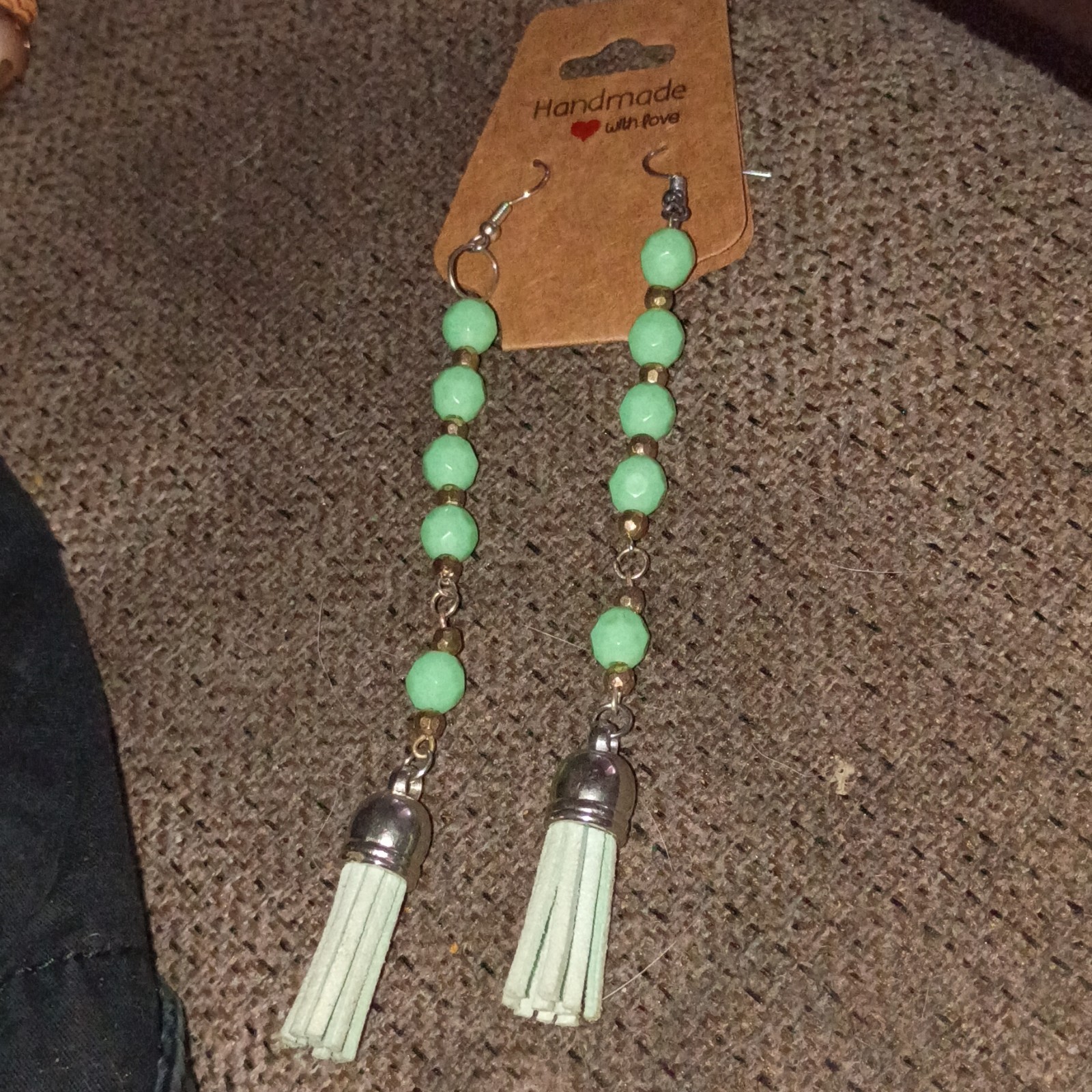 A Teal And Gold Beaded Dangly Earring Set