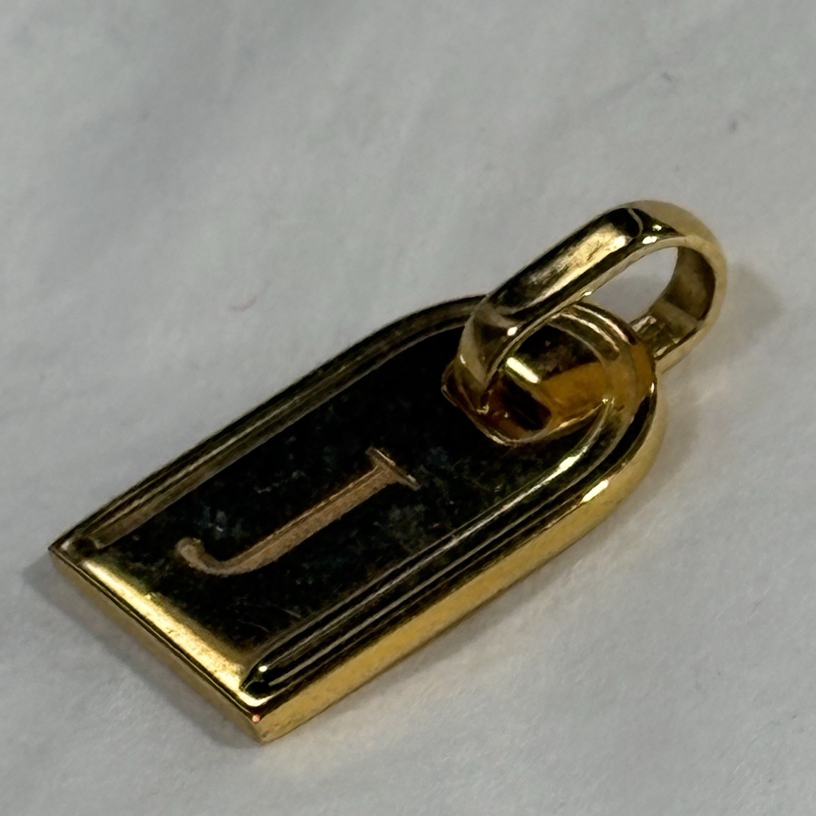 Vintage Bronze Milor Italy Gold Tone Letter J Pendant Retro Arch Initial 1″