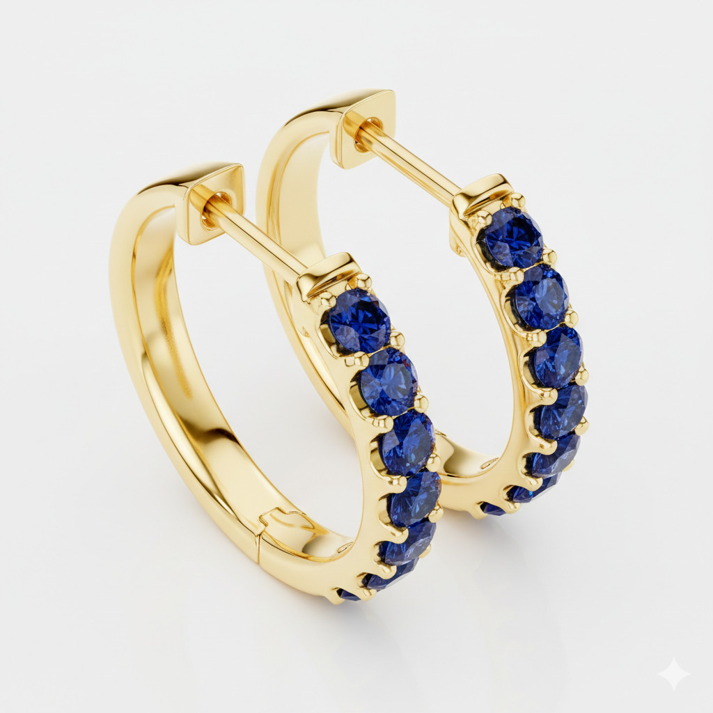 Natural Certified Ceylon Blue Sapphire Gemstone Promise Hoop Earrings 925 Silver