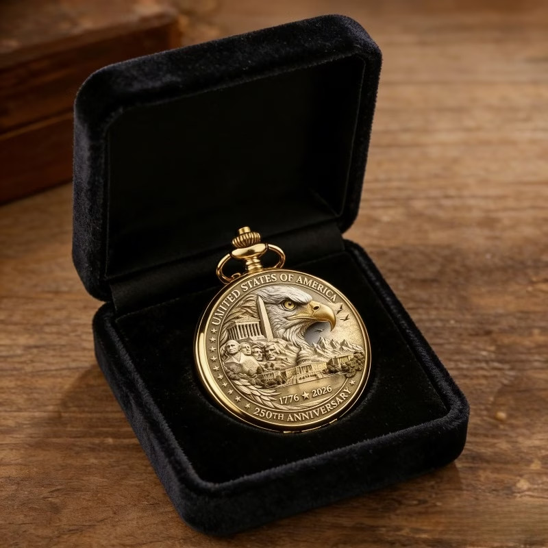 Retro American Pocket Watch – 250th Anniversary Edition Bald Eagle Collectible