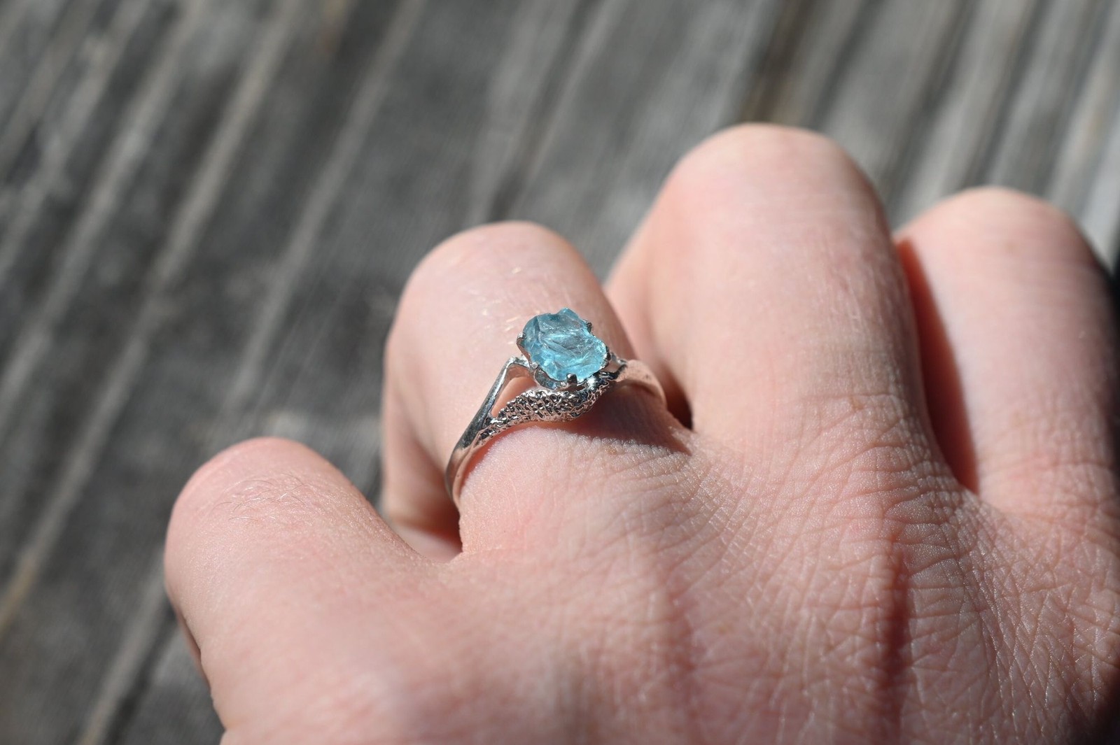 Raw Aquamarine Engagement Ring Timeless Diamond Wedding Band Contemporary Sterli