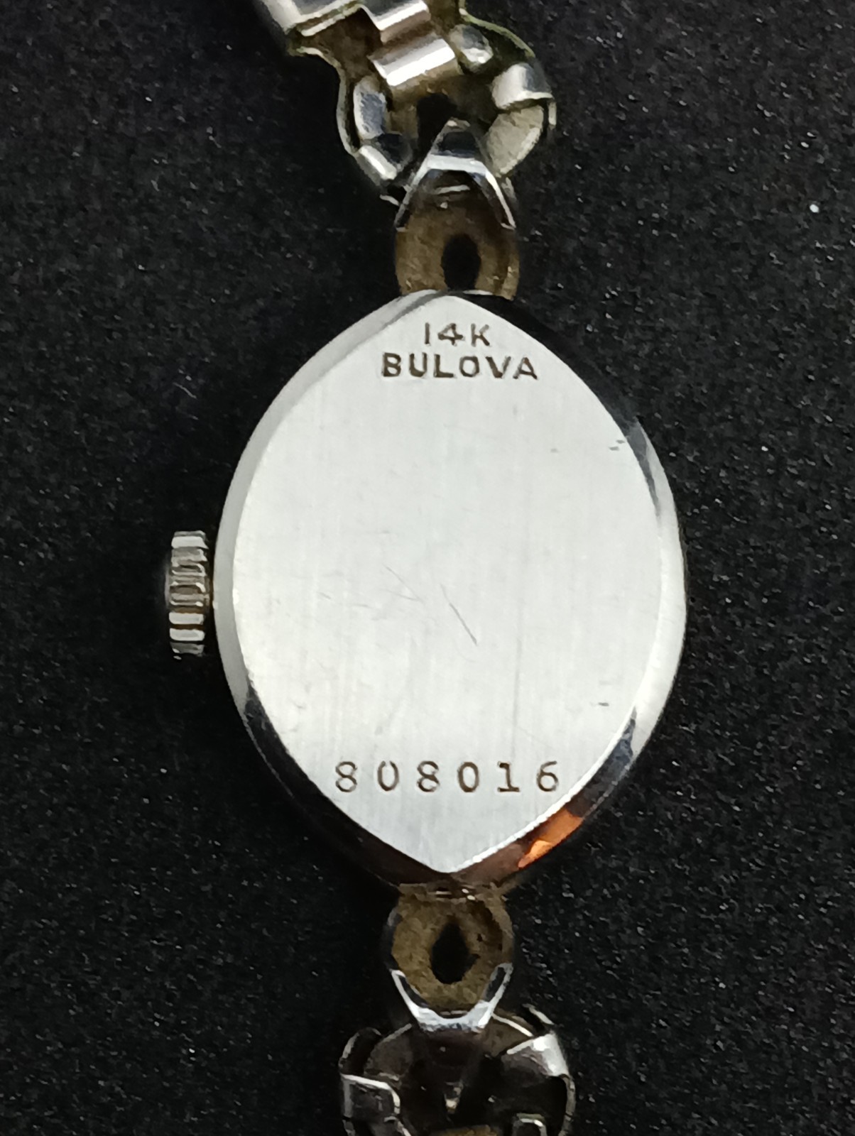 Vintage Bulova 23 Jewel 14K White Gold Marquise Diamond Watch Head For Repair