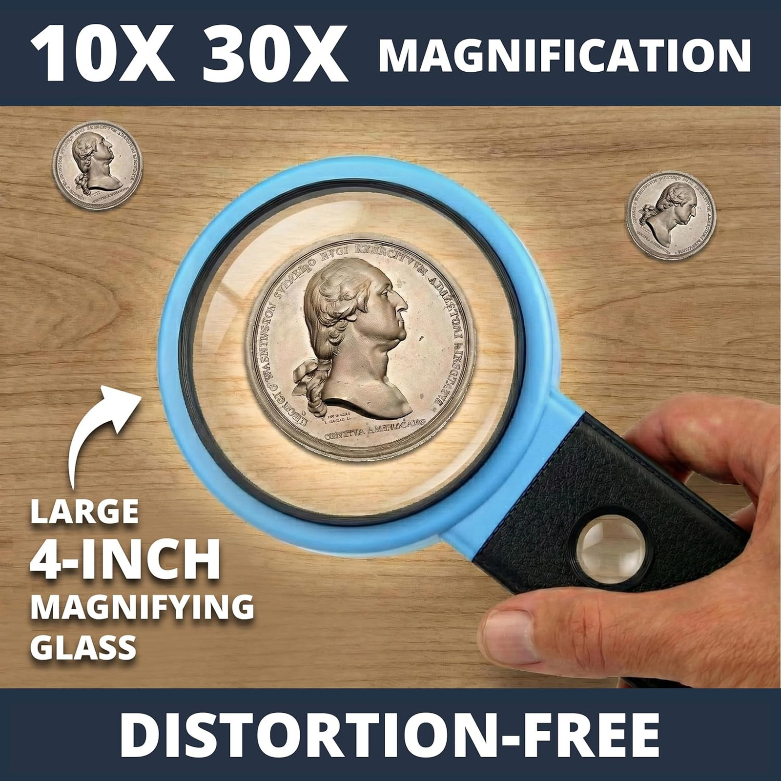 VisionAid 30X 10X Hands-Free Magnifying Glass with Stand, LED Lights, Loupe