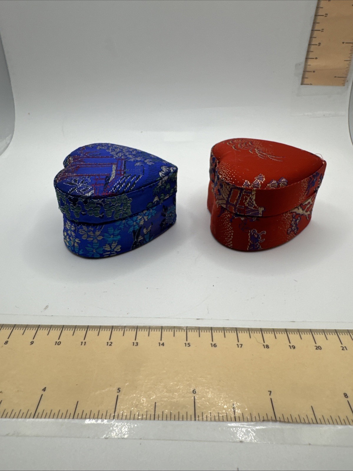 Set Of 2 Asian Ring Jewelry Box Compact Fabric Floral Portable – Heart Shaped