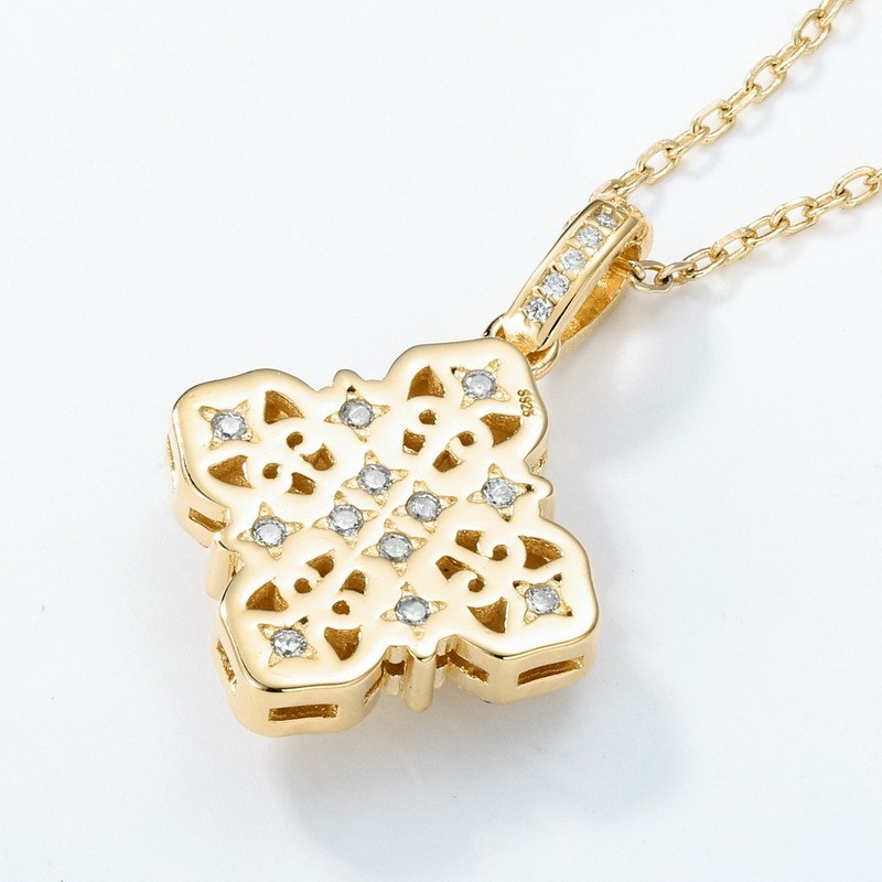 10K Gold Plated 925 Sterling Silver Four Leaf Clover Pendant with Optional Chain
