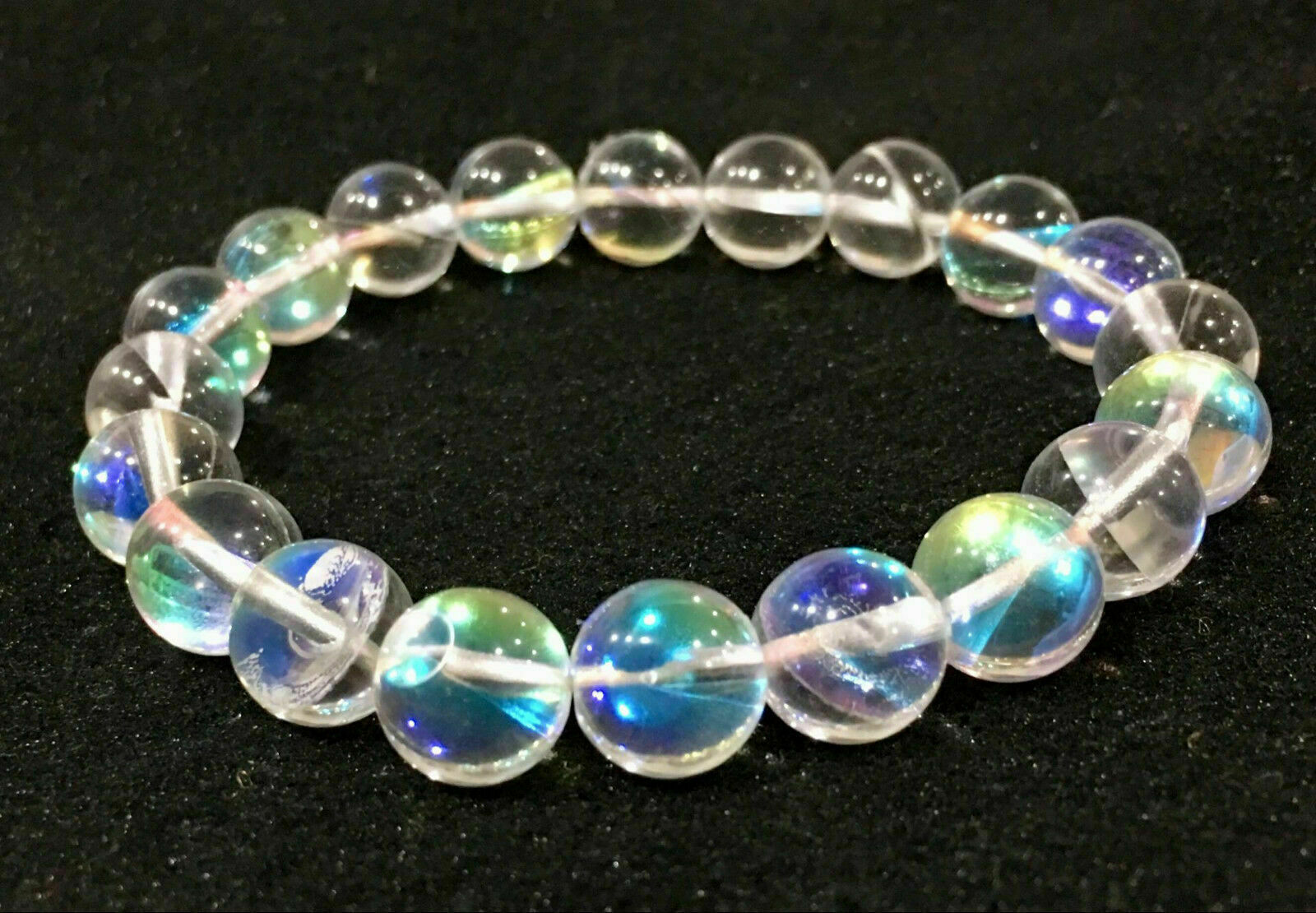 6/8/10/12mm White Gleamy Rainbow Moonstone Round Gems Beads Bracelet 7.5”
