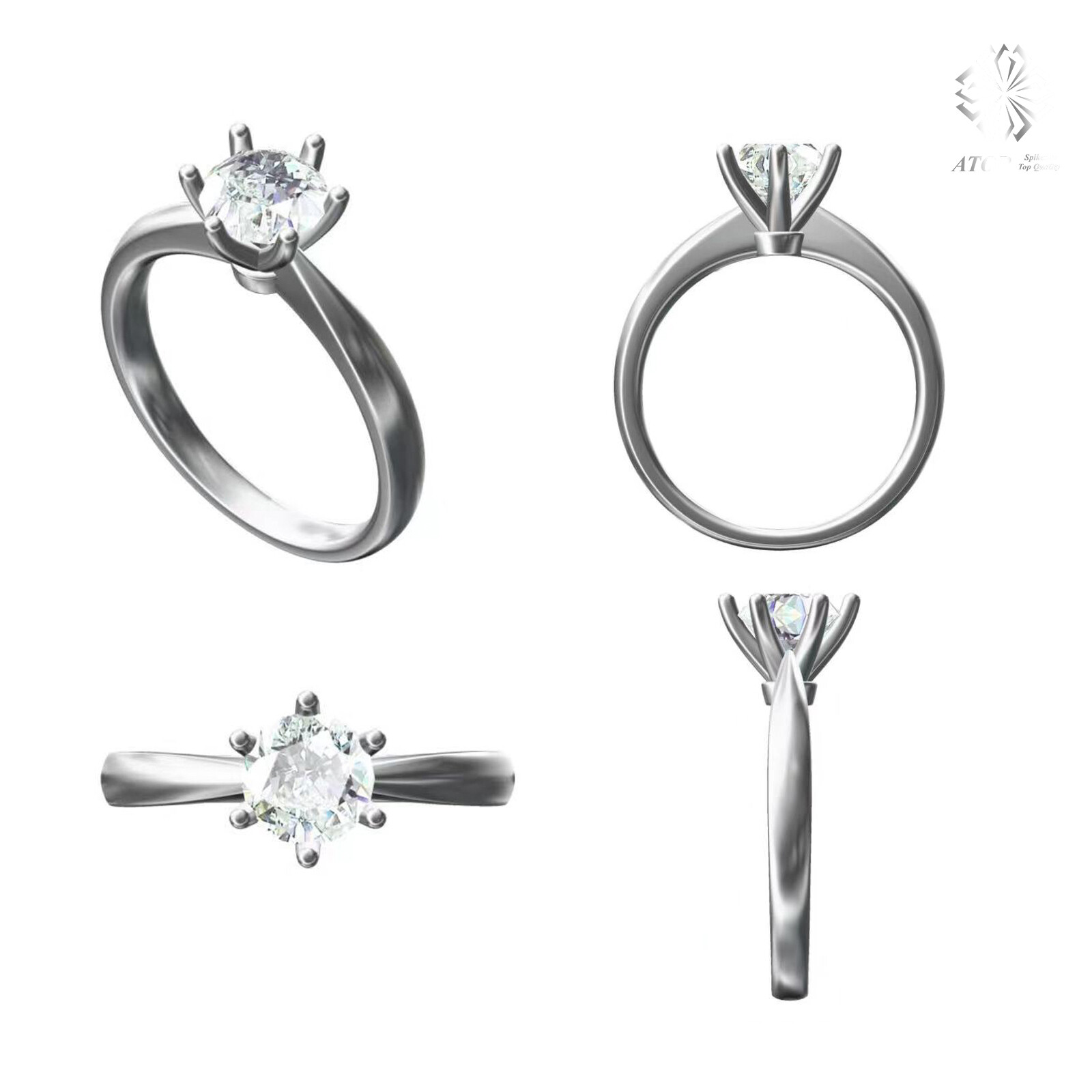 0.5ct/1ct/2ct 925 Silver D/VVSI Real Moissanite Six-claw Engagement Ring