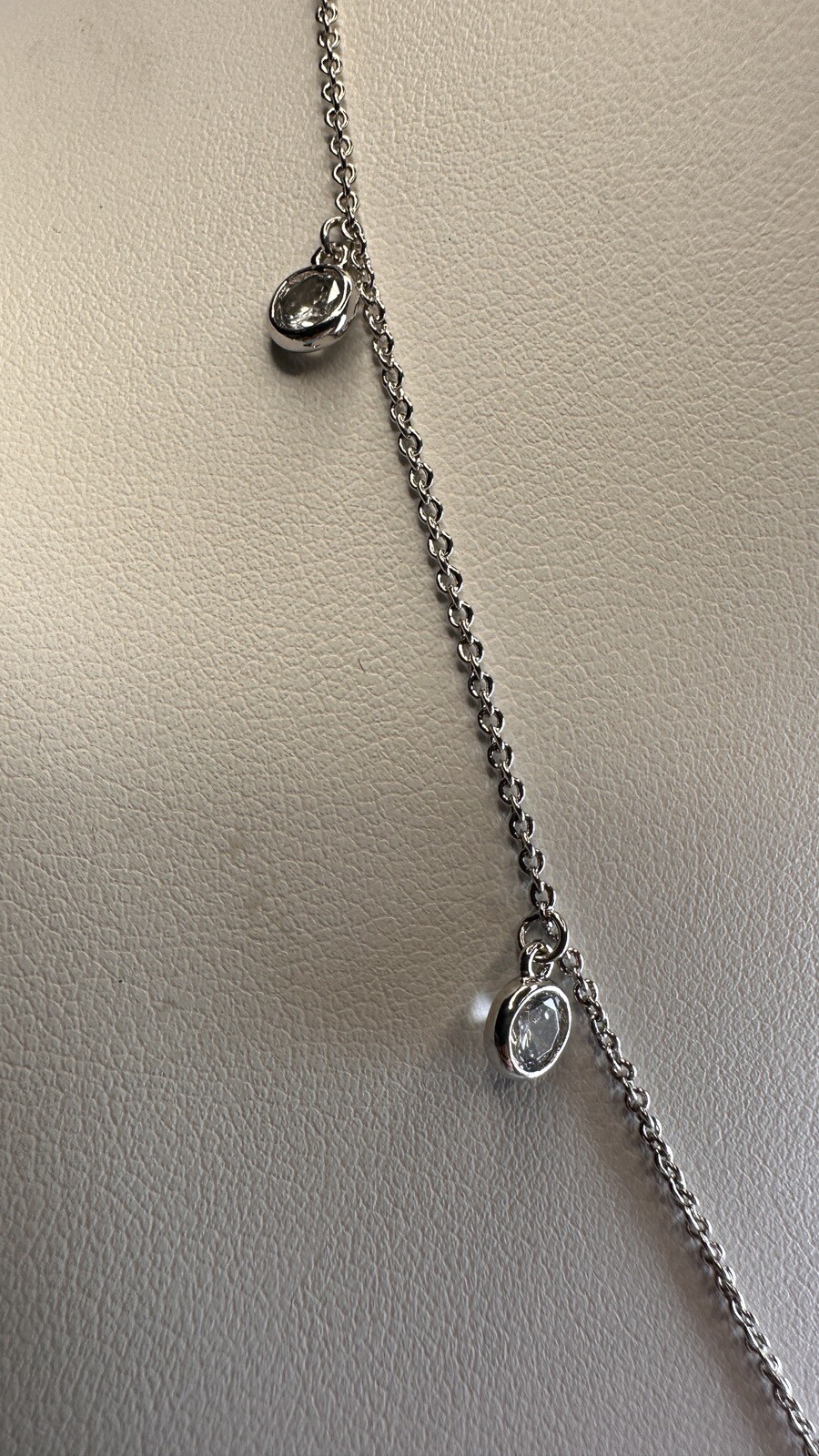 Sterling Station Necklace CZ Silver Tested Cubic Zirconia GM Golden Moon 17”