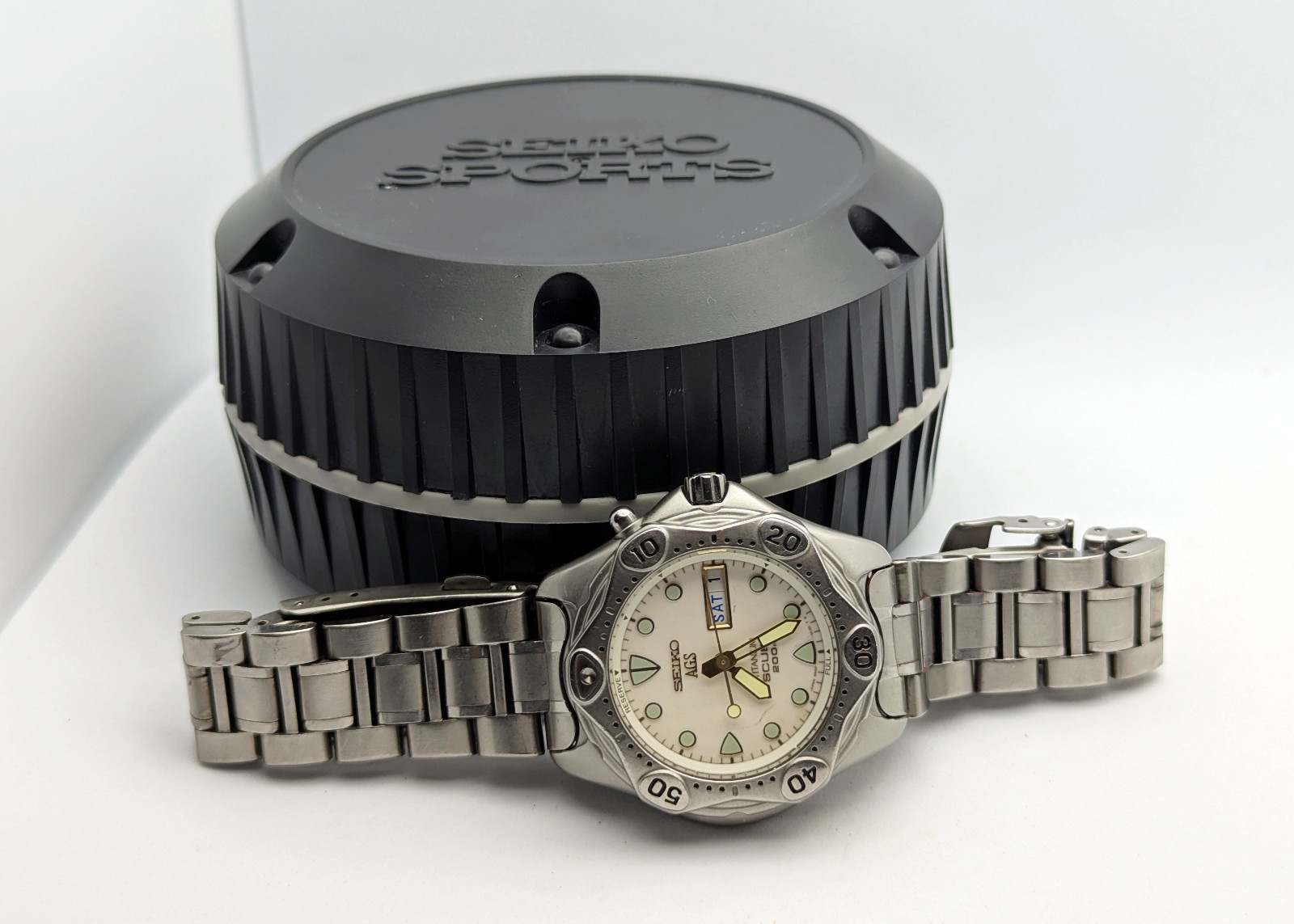 Seiko AGS Kinetic SBBW041 JDM Full Lume Titanium Scuba 200M 5M43-0B40 | Full Set