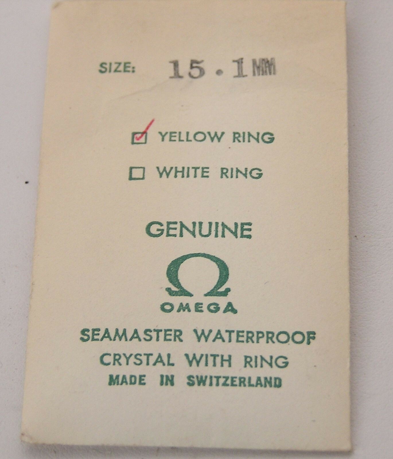 NOS Genuine Packaged Omega w/Logo Seamaster 15.1 mm Watch Crystal Yellow Ring #6