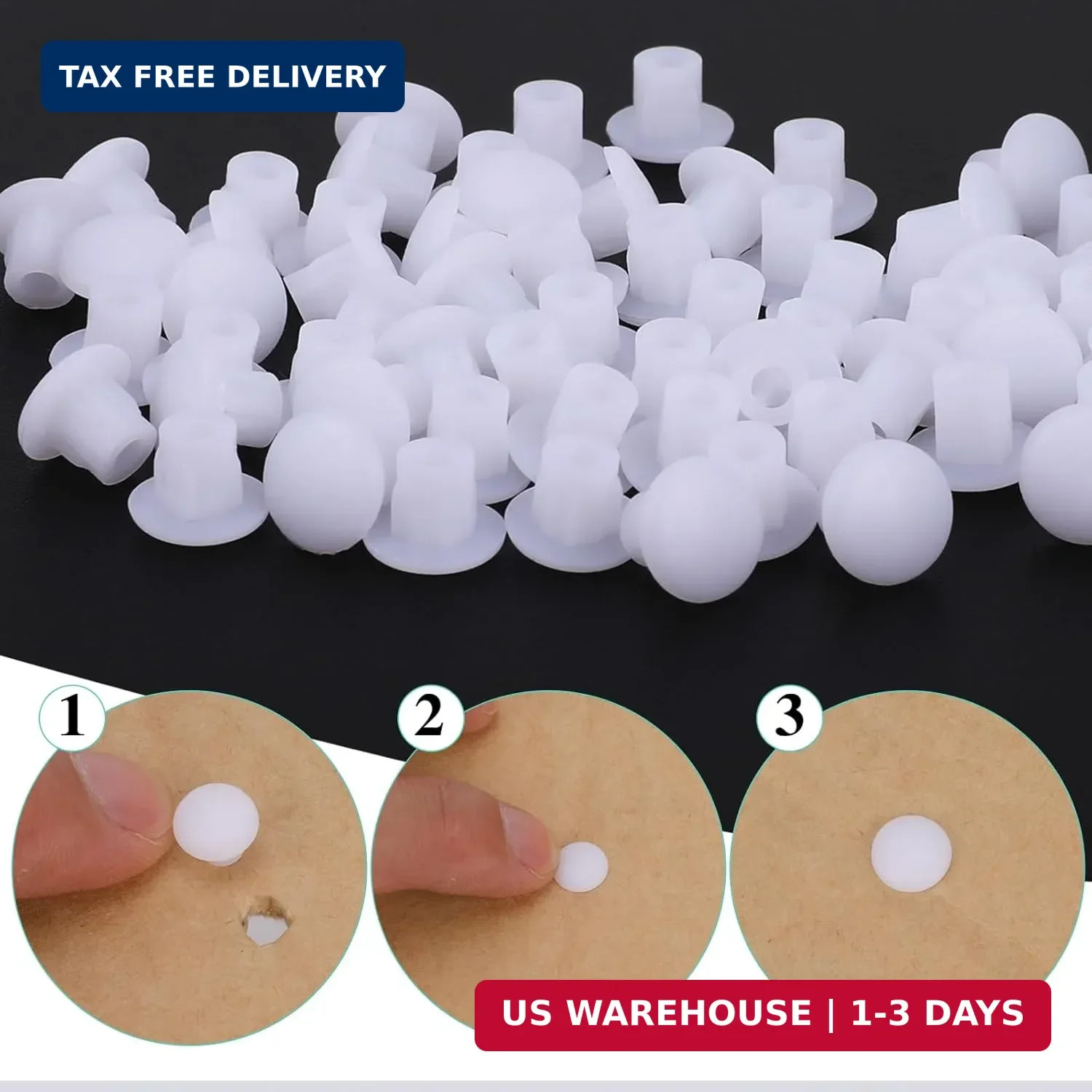 100 Pcs 1/4″(6mm) Plastic Hole Plugs Screw Caps Cover White Plastic Hole Plugs f