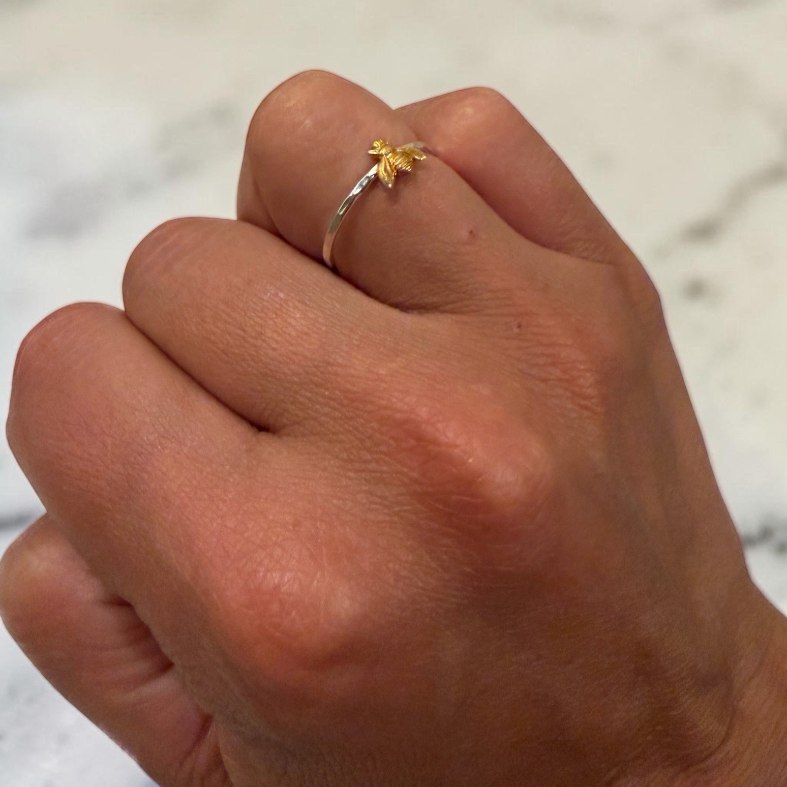 Handmade silver ring with Gold bee for women Size 6