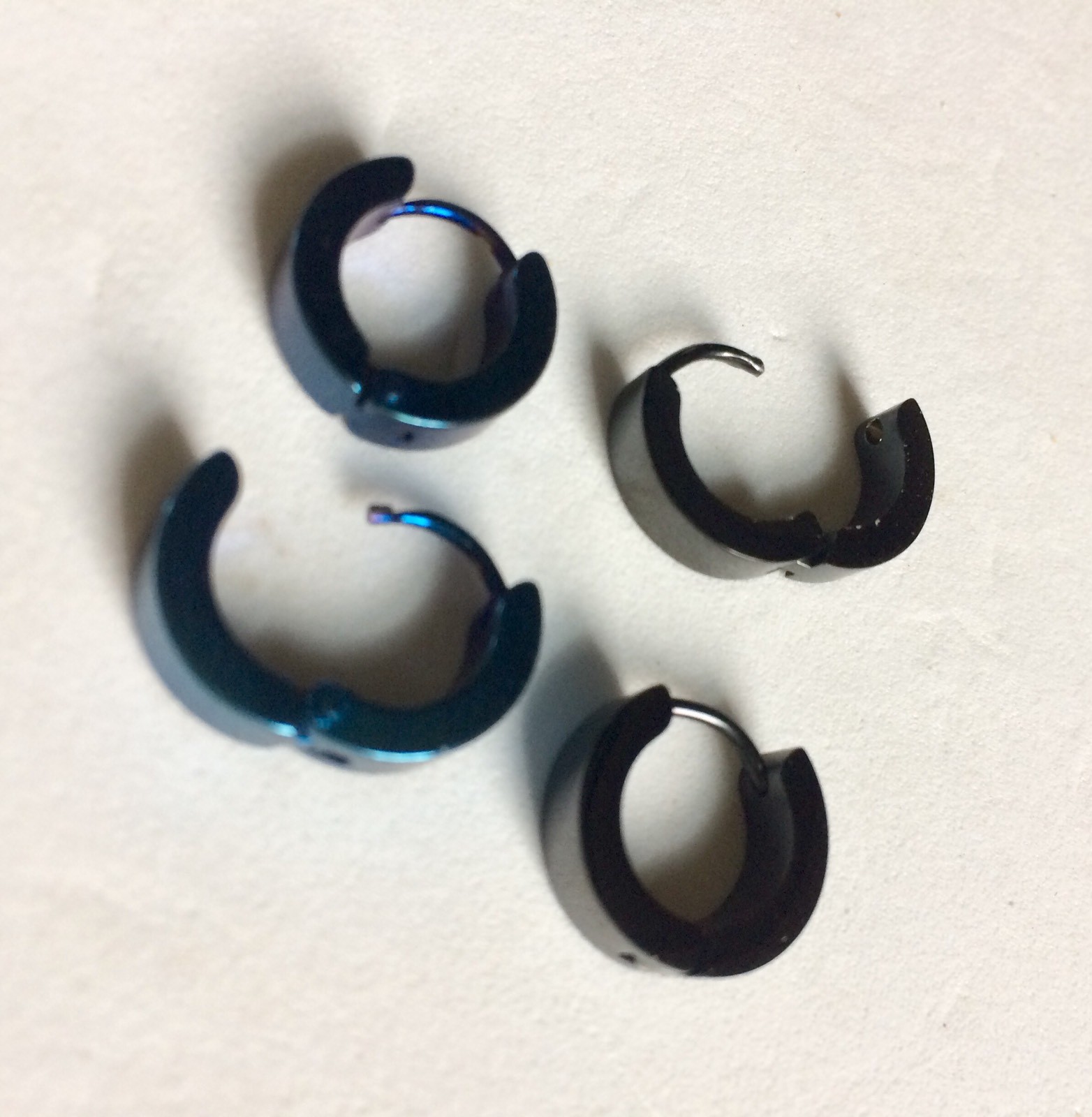 Ear Huggys Stainless Steel Hoop Earrings Black Or Blue Gold or Silver
