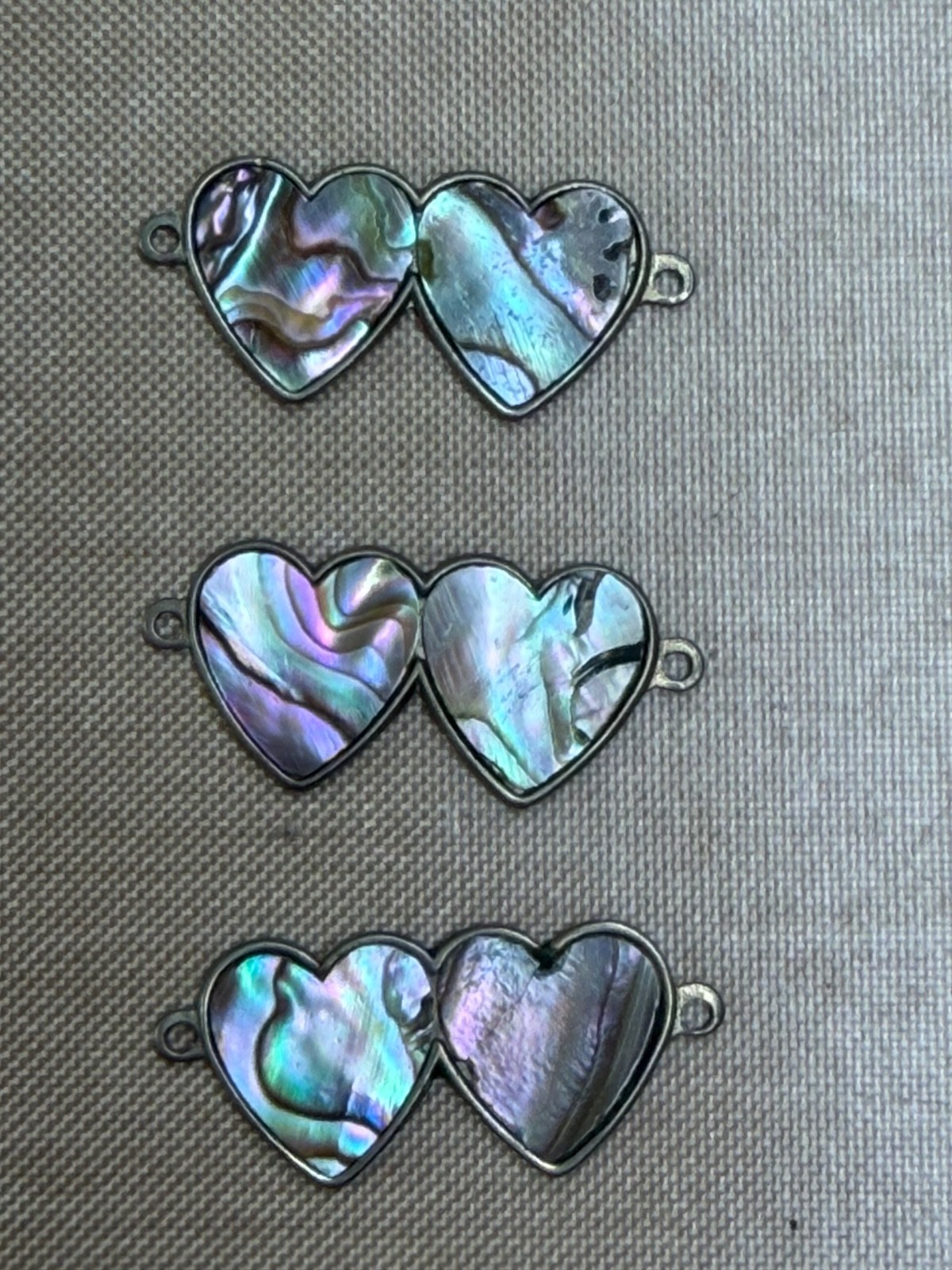 Vintage Abalone Shell Double Heart Connectors Lot of 24 Silver Tone Jewelry Find