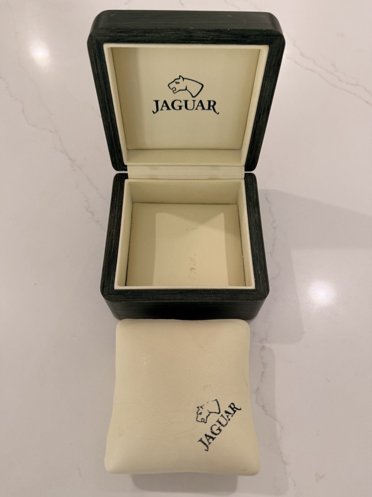 Authentic JAGUAR Swiss Watch Box Luxury Wood Grain Display Case & Pillow Mint
