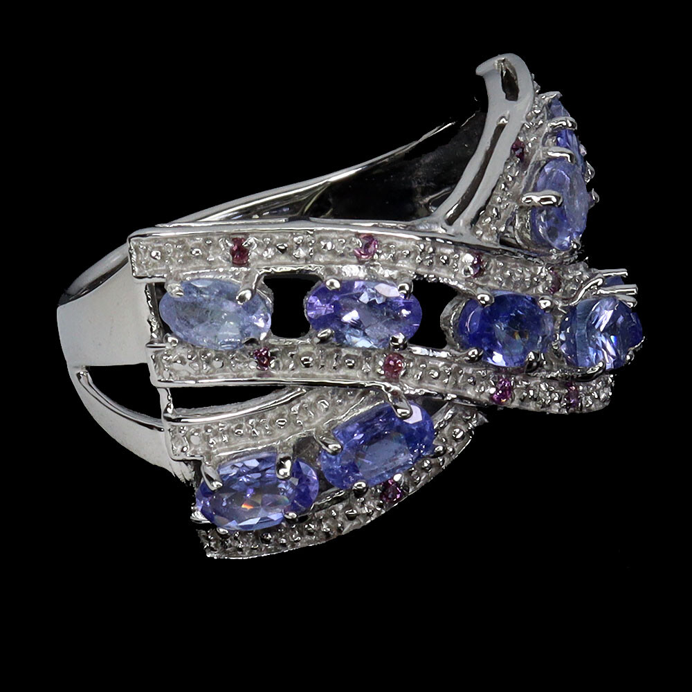 925 Sterling Silver Ring Oval Tanzanite Garnet Natural Gemstone Jewelry Size 9