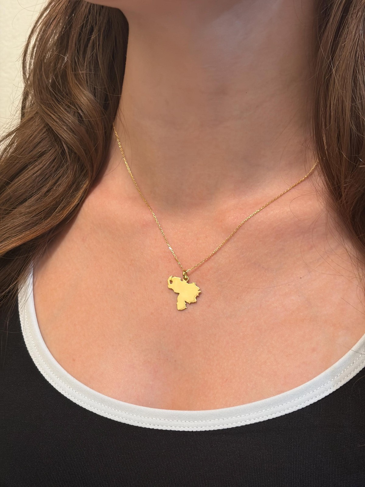 Venezuela Map Pendant Necklace 14k Solid Gold Plain or Enamel Charm