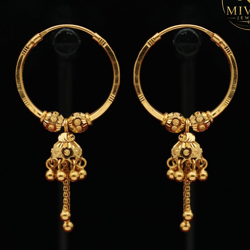 22K 916 Fine Gold Vintage Hoop Earrings 3.6cm Statement Jewelry 3.37g Luxury