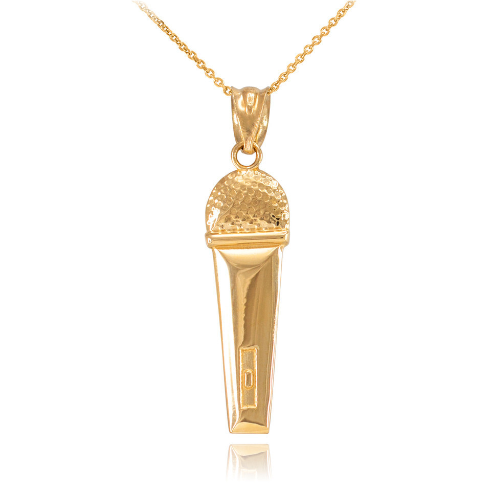 Gold Microphone Pendant Necklace (Available in Yellow/Rose/White/Two Tone Gold)