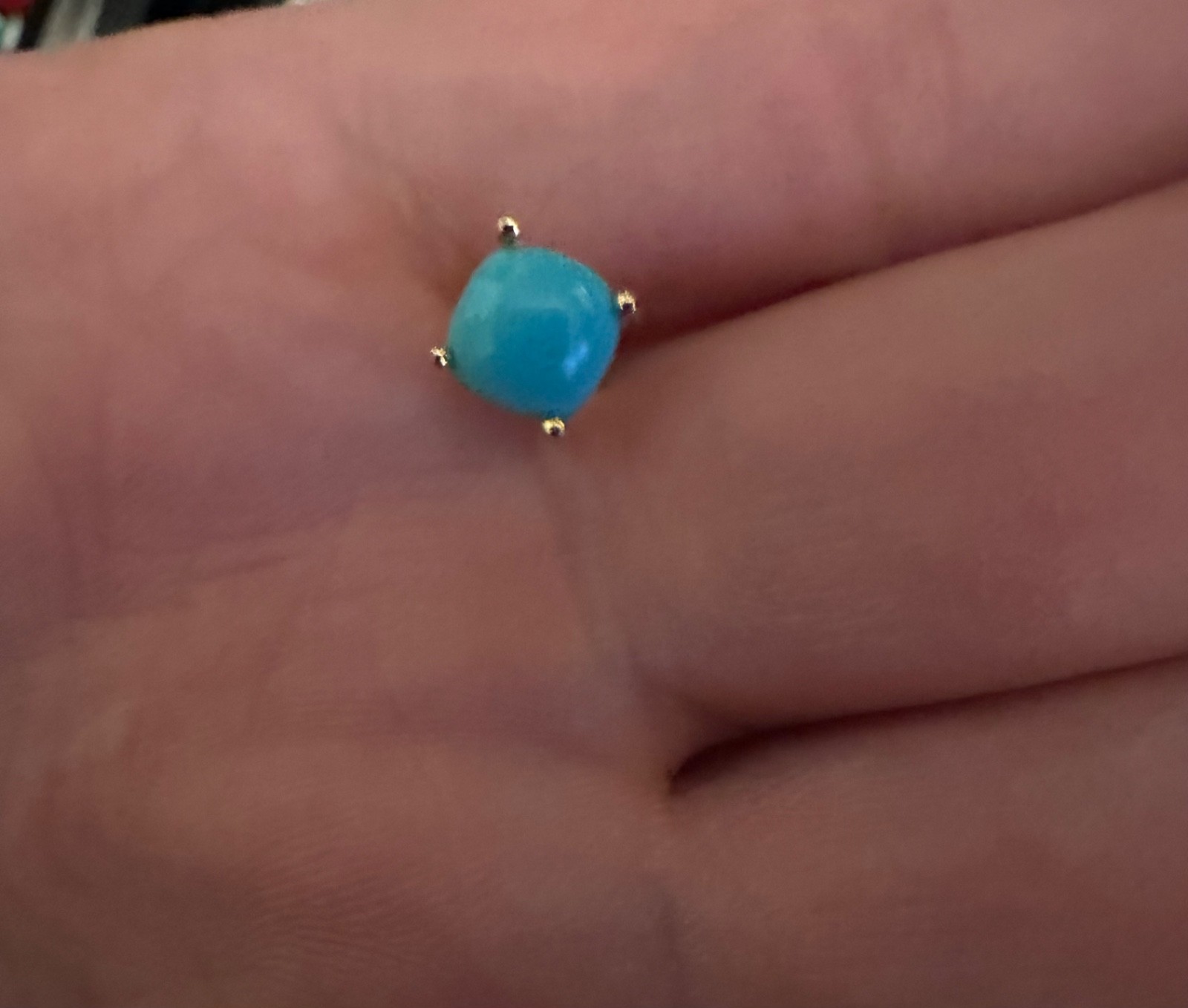 Shivam 14K Gold/Sterling Silver Blue Genuine Arizona Turquoise Stud Earrings~New