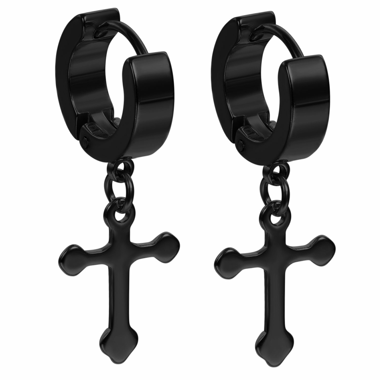 2pcs Men Women Stainless Steel Cross Dangle Hoop Huggie Hinged Stud Earrings Ear