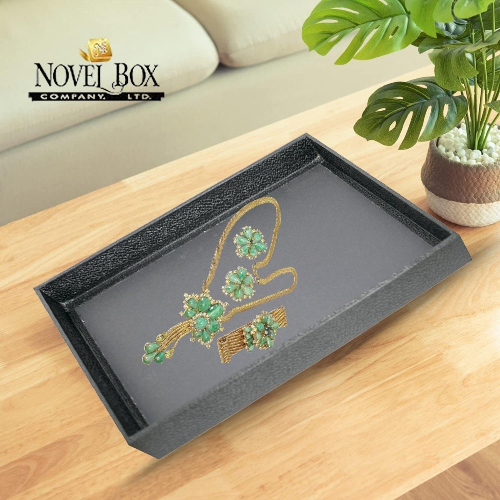 Novel Box Black Wood Jewelry Display Tray 14.75×8.25×1.15 Inches (No Lid)